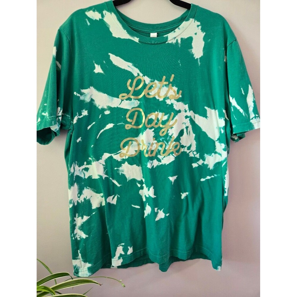 ​🍀 Bella + Canvas "Let's Day Drink" Bleach Tie Dye Graphic Tee Shirt Size XL 🥂